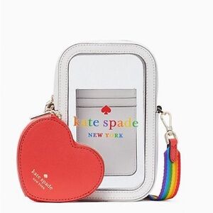 KATE SPADE Clear Plastic and Leather Bag with Rainbow Strap and Heart Pouch